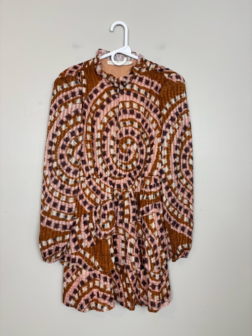 Marie Oliver Alana Silk Blend Abstract Circle Mini Dress Earthernware Womans XS